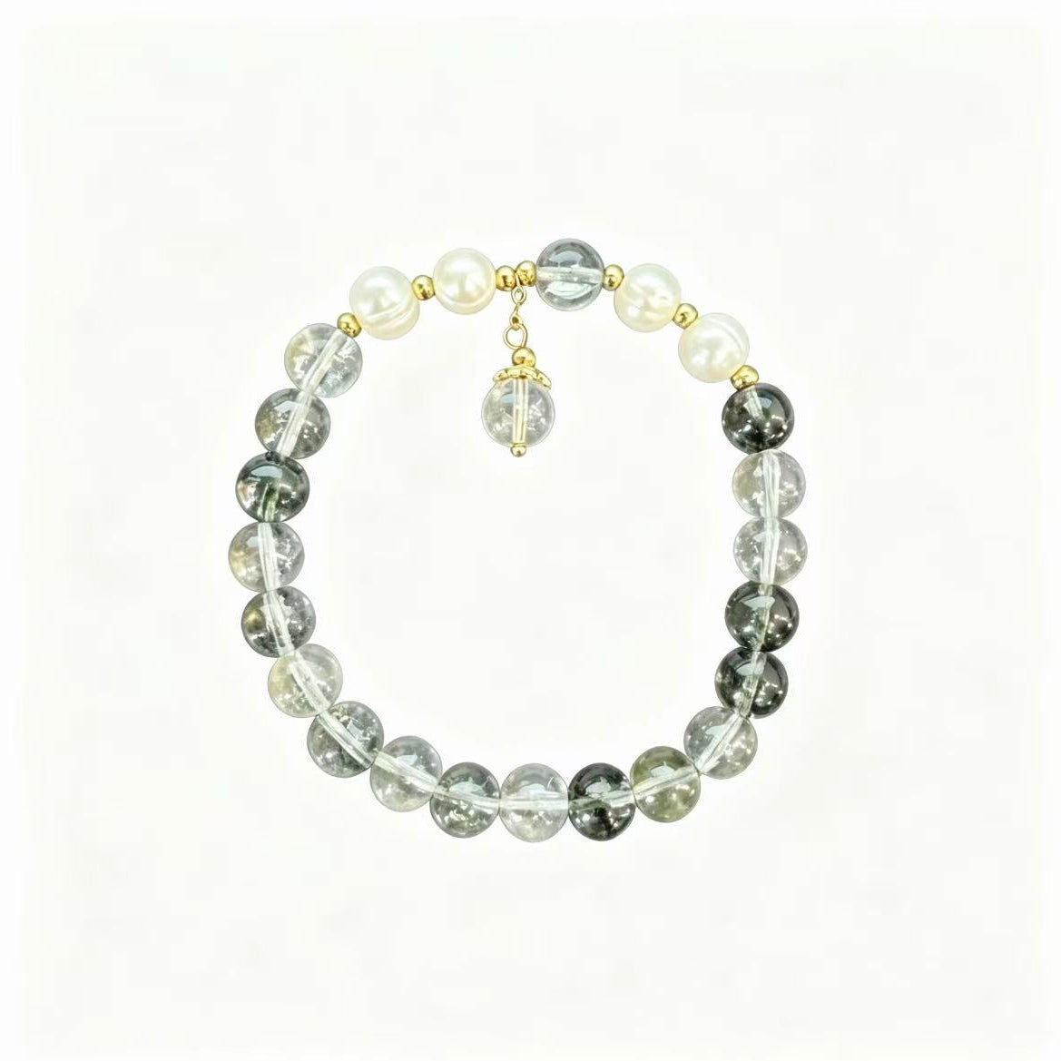 Natural Green Phantom Quartz Pearl Beaded Bracelet with Charm Pendant