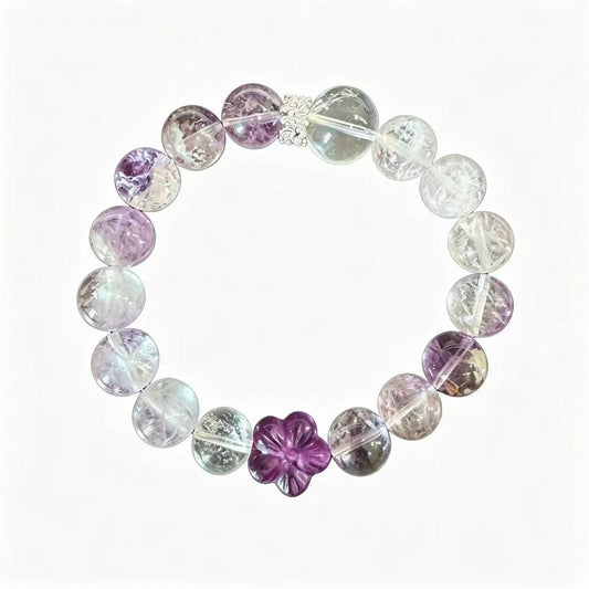 Natural Amethyst Crystal Bracelet with Flower Ornament