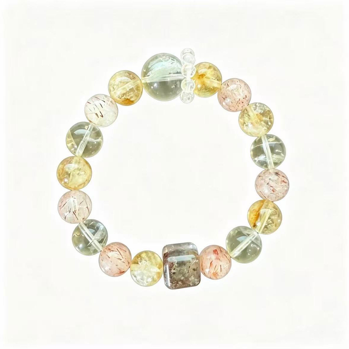 Natural Yellow Tower Crystal Red Hematoid Mixed Gemstone Bracelet