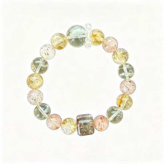 Natural Yellow Tower Crystal Red Hematoid Mixed Gemstone Bracelet