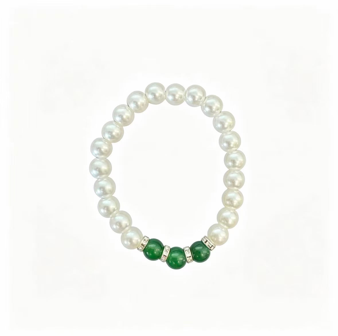 Elastic Natural Pearl & Green Jade Bracelet