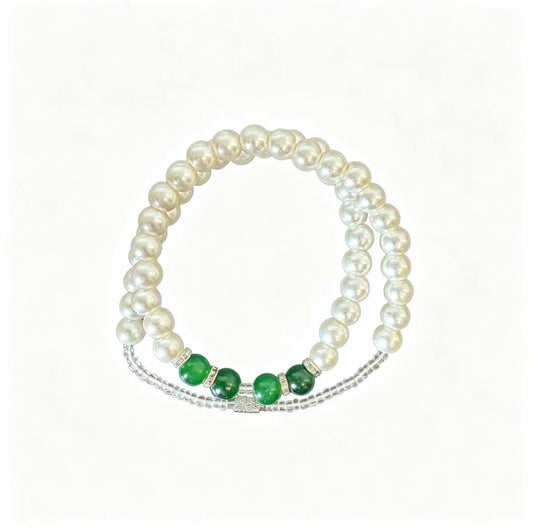 Single‑Strand Natural Pearl & Green Jade Beaded Necklace